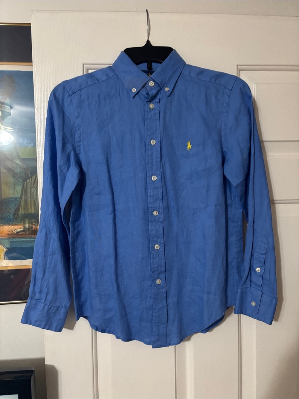 Boys NWT (10/12) Ralph Lauren Classic Blue Button-Down Shirt with Yellow Logo